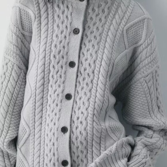 NWT Aritzia Heritage Knit Merino Wool Crew Cardigan Heather Chrome S - Picture 6 of 6